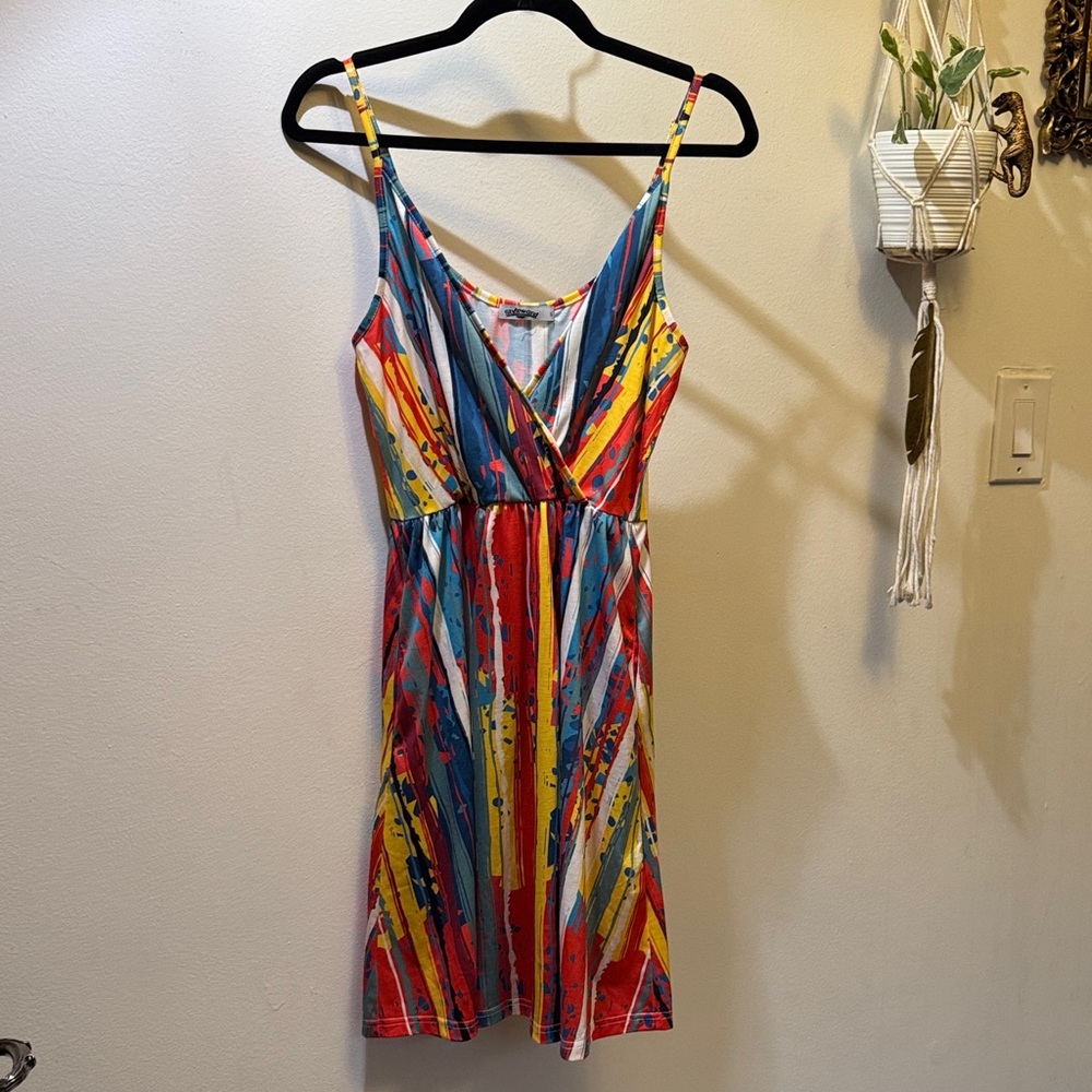Vibrant Multicolor Striped Dress with Pockets - Picture 1 of 7